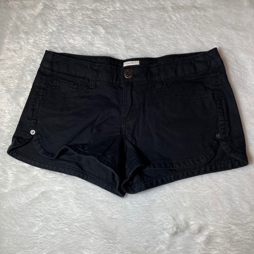 Mossimo Supply Co Women Black Twill Dolphin Shorts Sz 5 Fit 6 Low Rise Micro Y2K